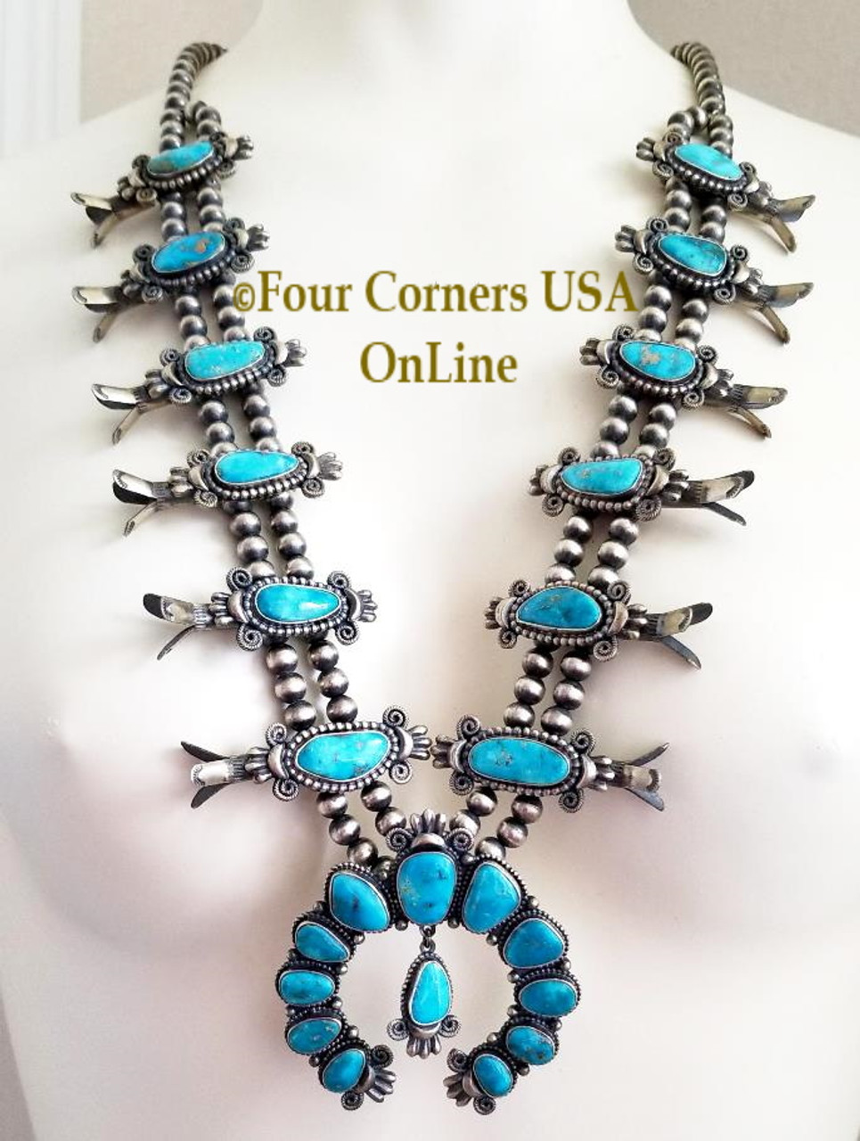 Sleeping Beauty Turquoise Squash Blossom Necklace | Burton's – Burton's  Gems and Opals