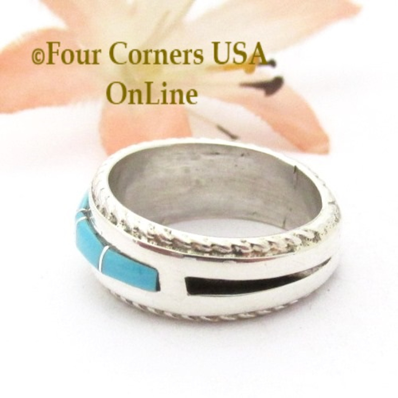 Turquoise Inlay Band Ring Size 4 1/2