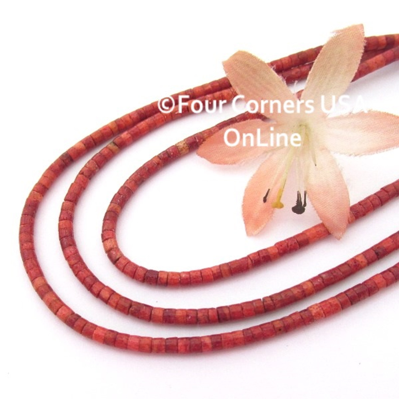 3mm Heishi Apple Coral Organic Beads 22 Inch Strand AC-13010