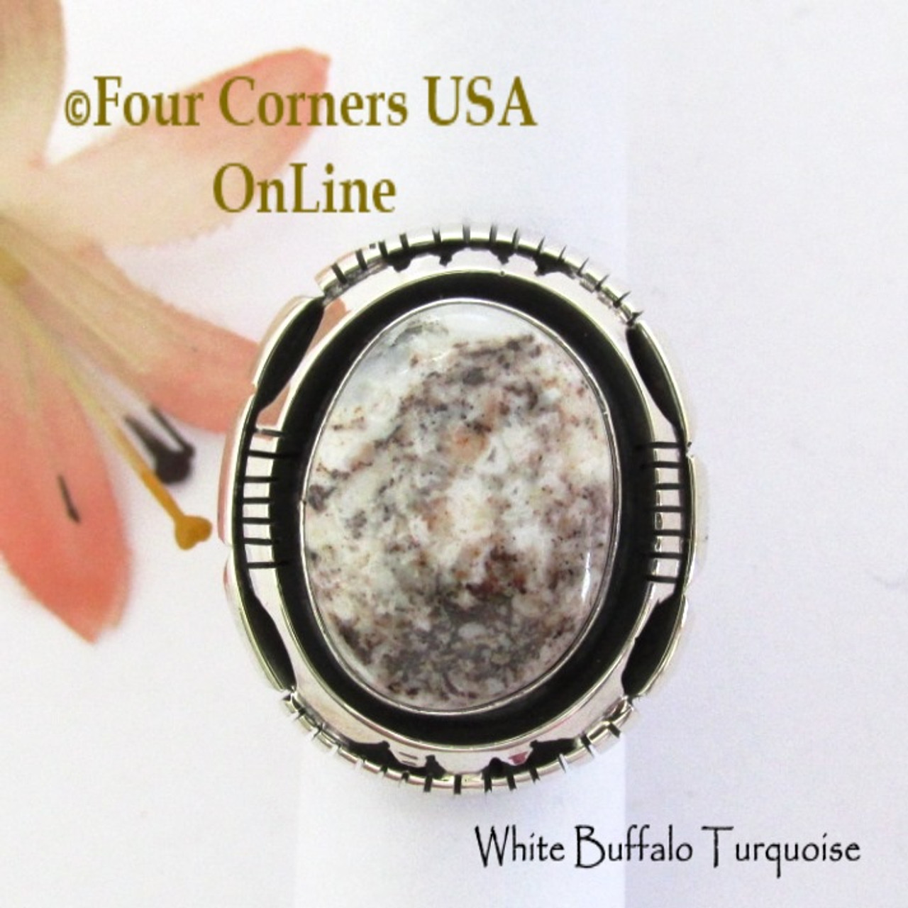 Size 6 White Buffalo Turquoise Ring Navajo Bobby Becenti NAR-1903 Closeout  Final Sale