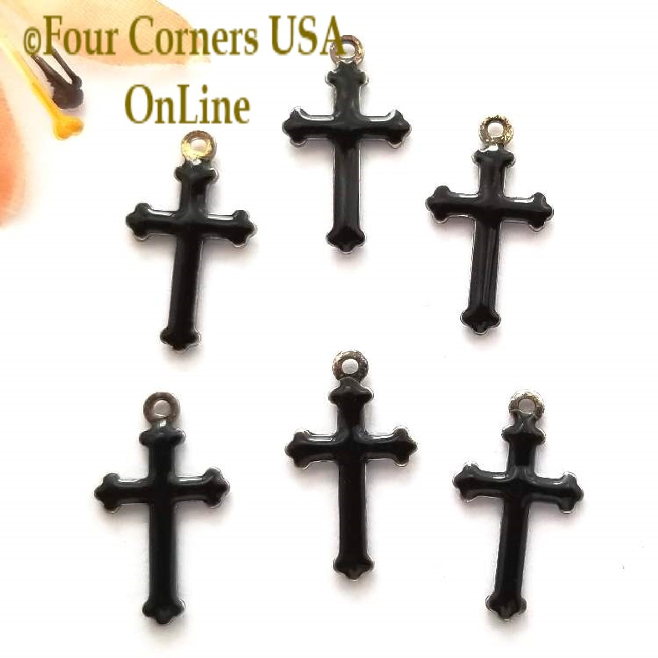 Black Enamel Cross Charm 8 Pieces Special Buy Final Sale BDZ-1925 - Four  Corners USA Online