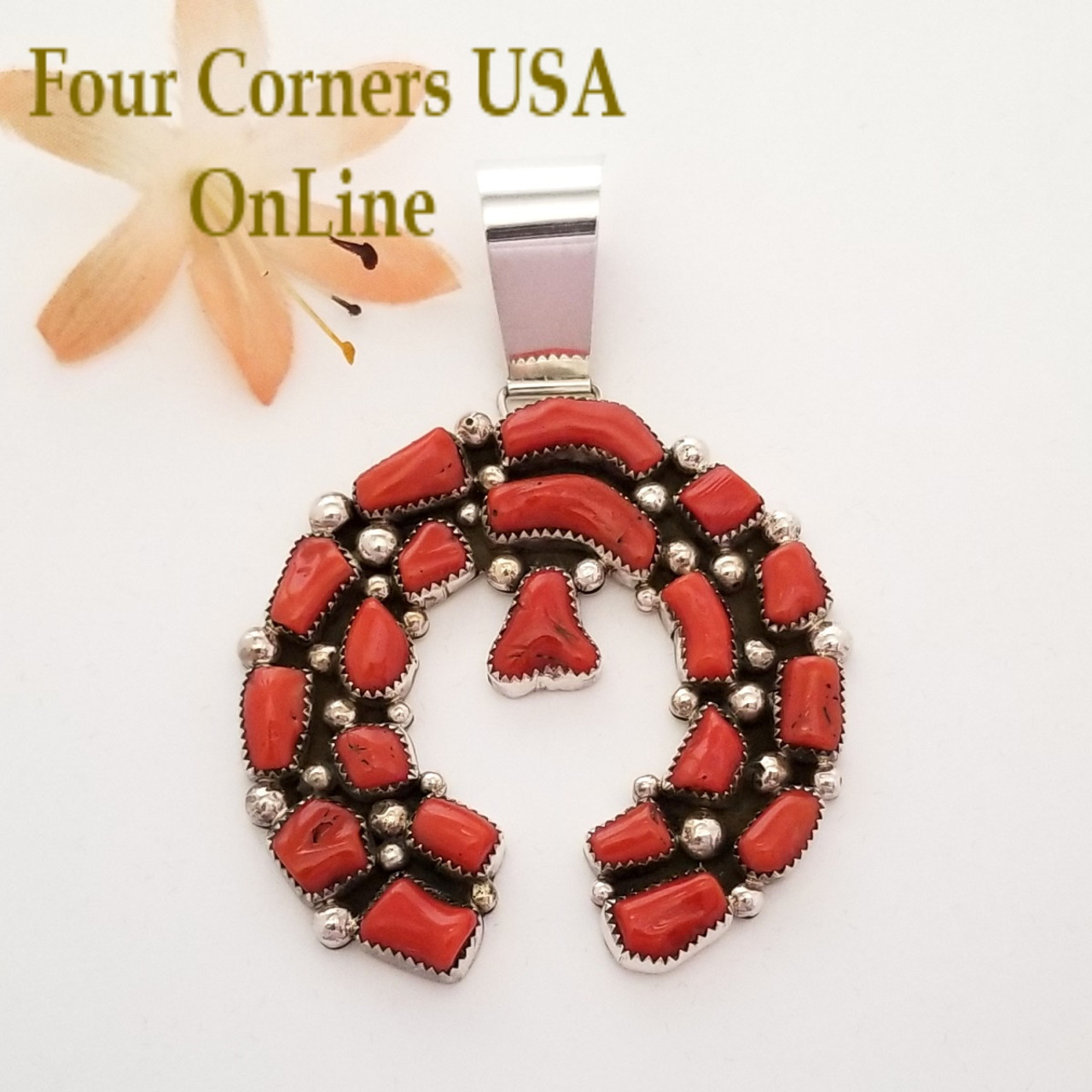 Coral Sterling Naja Pendant Navajo Artisan Kenneth Jones NAP-1618