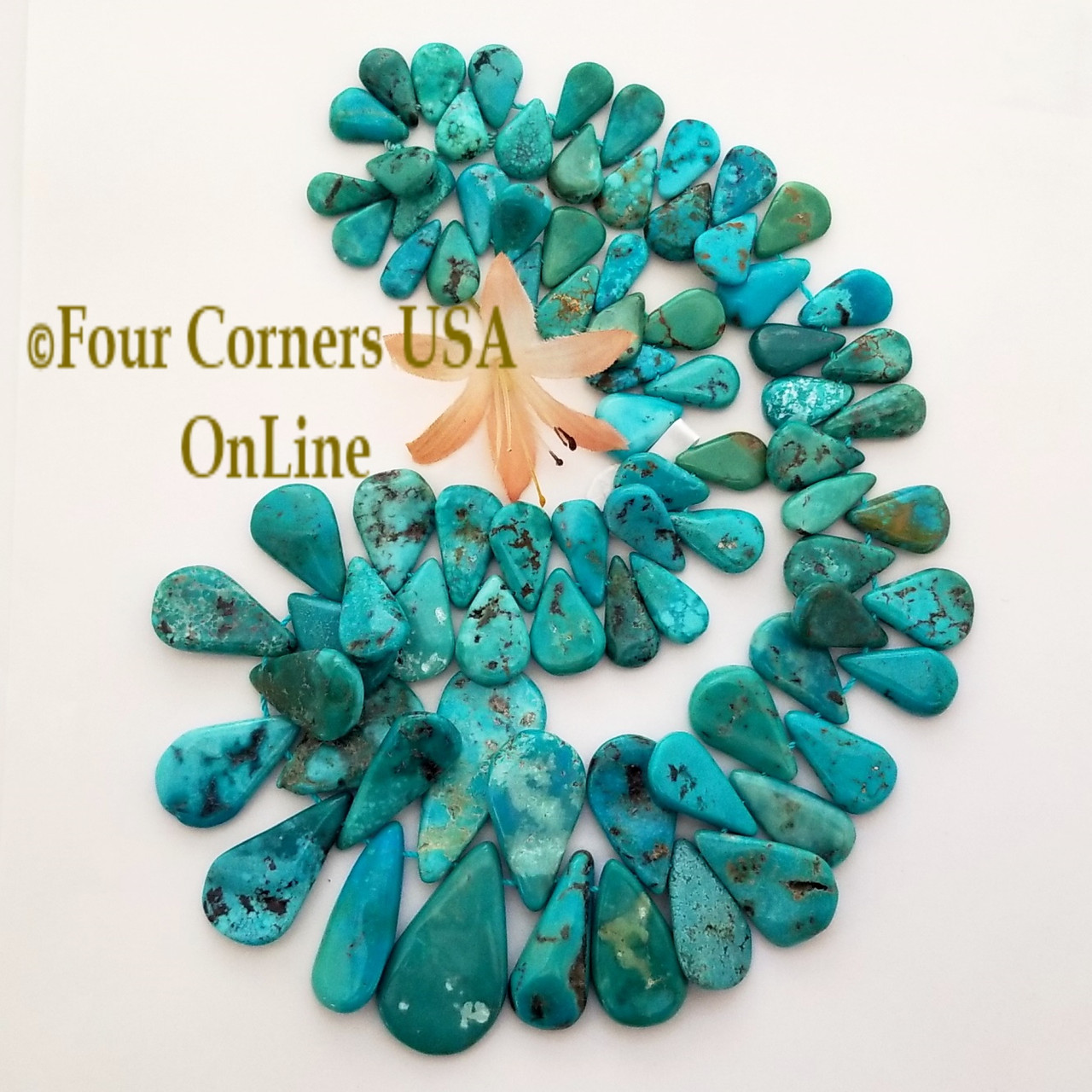 38mm Graduated Teardrop Top Side Drilled Kingman Turquoise 16 Inch Bead  Strand BDZ-2189 Closeout Final Sale - Four Corners USA Online