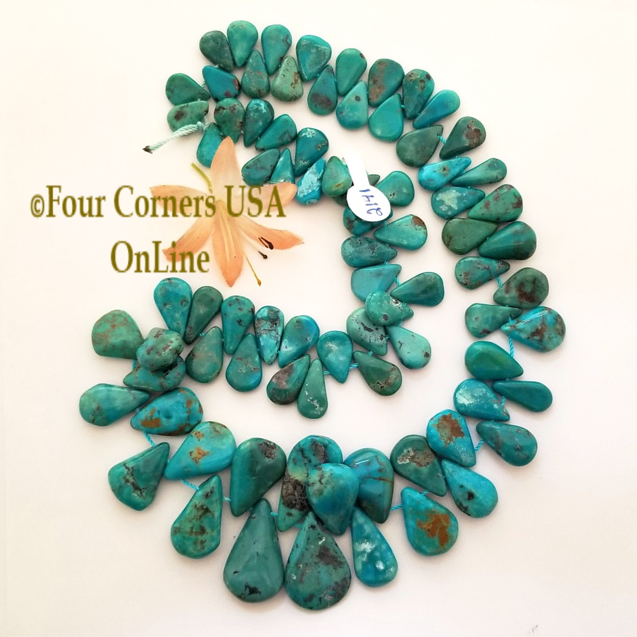 38mm Graduated Teardrop Top Side Drilled Kingman Turquoise 16 Inch Bead  Strand BDZ-2189 Closeout Final Sale - Four Corners USA Online
