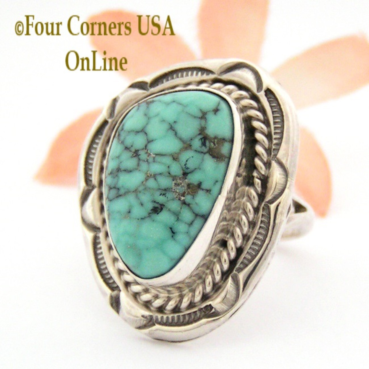 Size 7 1/2 Blue Green Turquoise Concho Ring Native American Silver Jewelry  NAR-09558 Closeout Final Sale