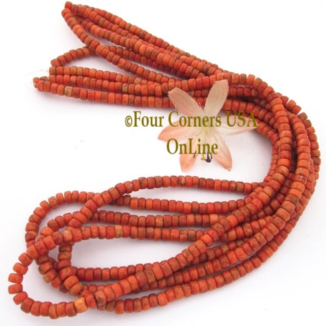 3mm Heishi Apple Coral Organic Beads 22 Inch Strand AC-13010