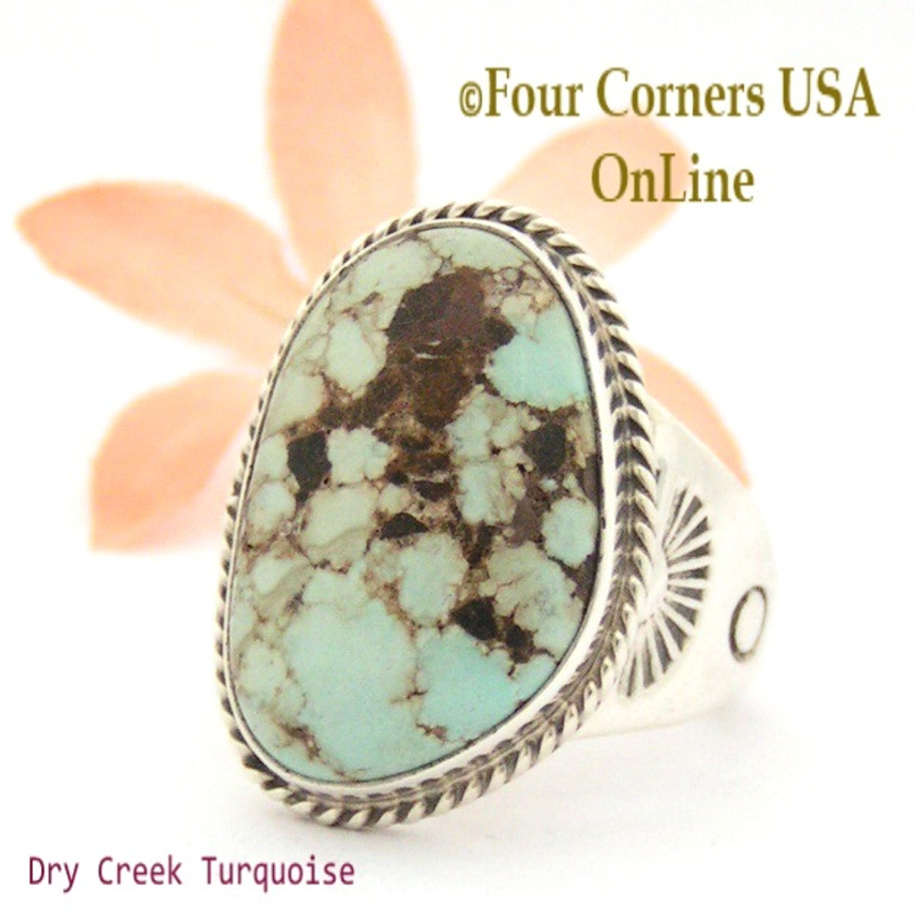 Size 12 Men's Dry Creek Turquoise Ring Navajo Tony Garcia American Indian  Silver Jewelry NAR-1406