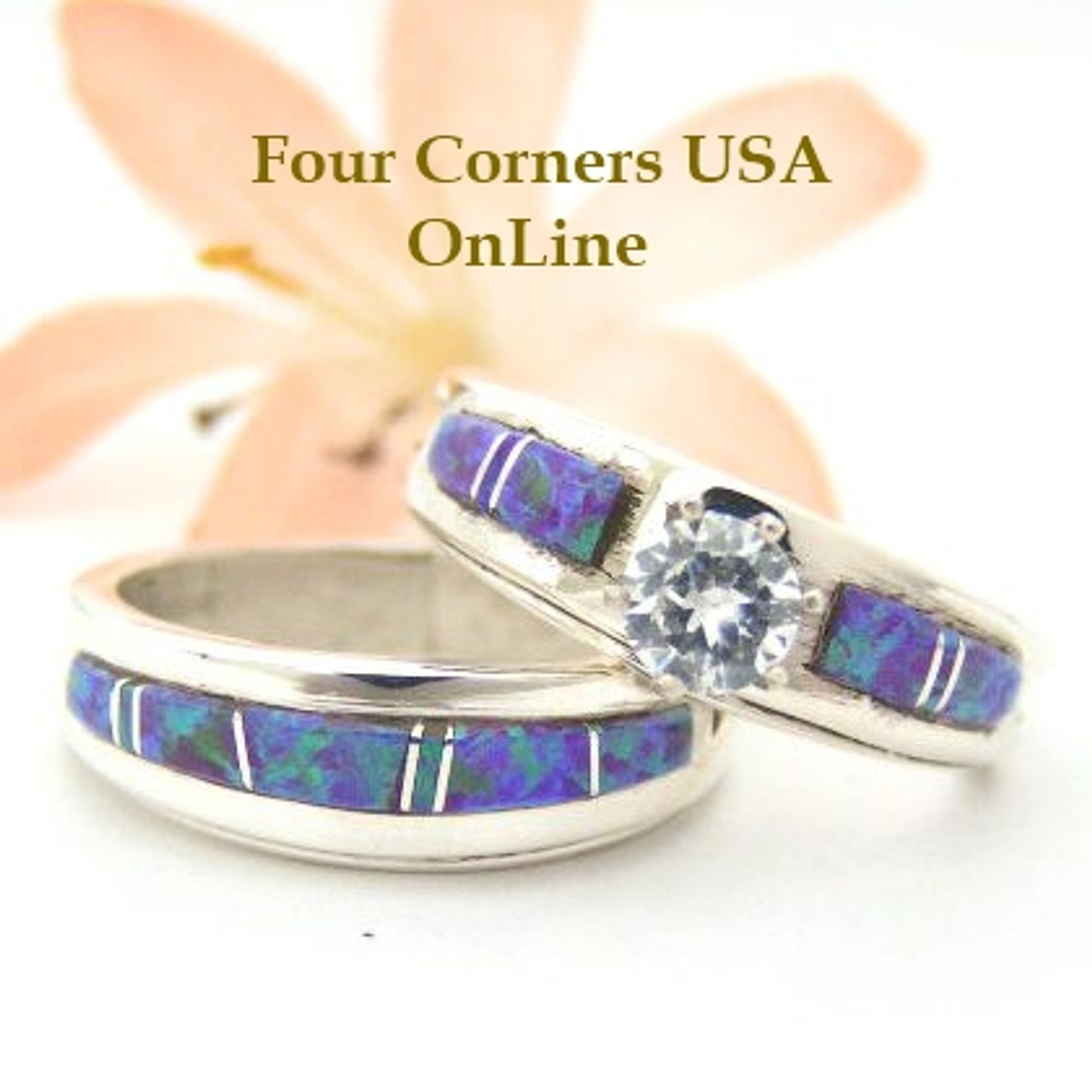 Size 8 Engagement Bridal Wedding Ring Set Purple Fire Opal Native