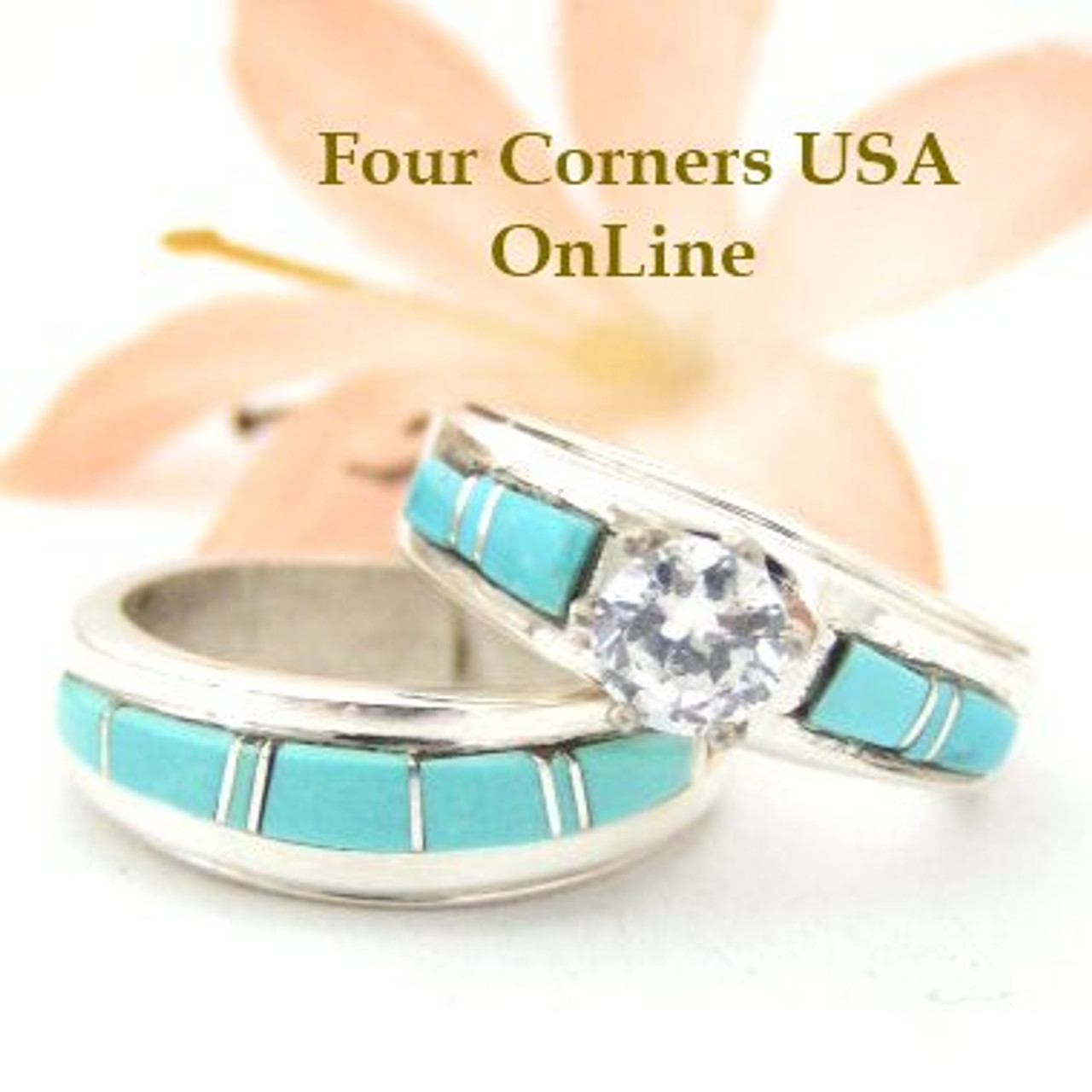 Size 5 Turquoise Engagement Bridal Wedding Ring Set Native