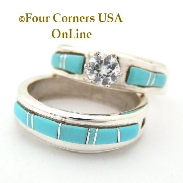 Turquoise Engagement Bridal Wedding Ring Set Size 7 3/4 Native American