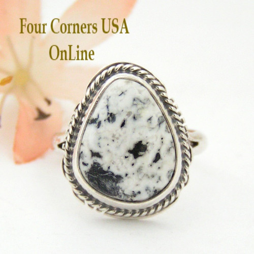 Size 7 3/4 White Buffalo Turquoise Ring Navajo Artisan Larson L Lee Silver Jewelry NAR-1523 Four Corners USA OnLine Native American Silver Jewelry Gallery
