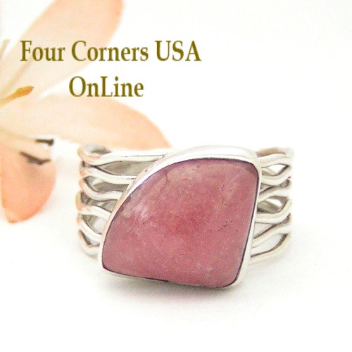 Size 8 1/4 Rhodochrosite Artisan Ring Native American Navajo Silversmith Murphy Platero NAR-1524 Four Corners USA OnLine Jewelry