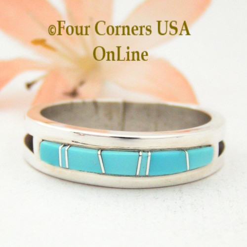 Size 12 Turquoise Inlay Ring Native American Wilbert Muskett Jr WB-1558 Four Corners USA OnLine Navajo Silver Jewelry In Stock Immediate Delivery