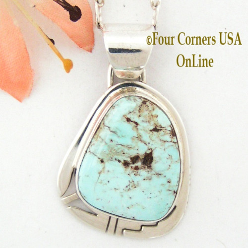 Dry Creek Turquoise Sterling Pendant Necklace by Phillip Sanchez Four Corners USA OnLine Native American Navajo Silver Jewelry NAP-1498