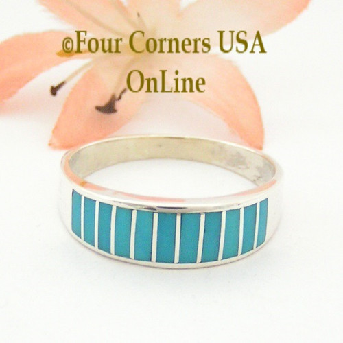 Turquoise Channel Inlay Navajo Wedding Band Ring Size 11 1/2 WB-1598 Four Corners USA OnLine Native American Silver Jewelry