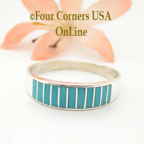 Turquoise Channel Inlay Navajo Wedding Band Ring Size 14 WB-1603 Four Corners USA OnLine Native American Silver Jewelry