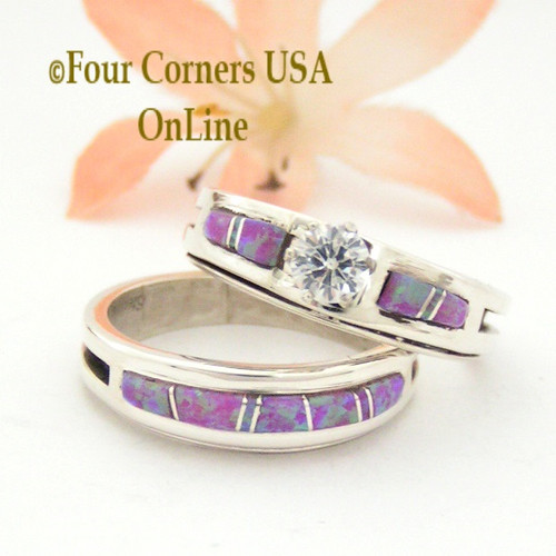 Size 10 Pink Fire Opal Engagement Bridal Wedding Ring Set Native American Wilbert Muskett Jr WS-1542 Four Corners USA OnLine Navajo Jewelry