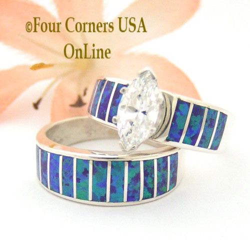 Size 7 1/2 Purple Fire Opal Wedding Engagement Ring Set Ella Cowboy WS-1545 Four Corners USA Online Jewelry