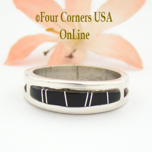 Size 10 Jet Inlay Ring Native American Wilbert Muskett Jr WB-1658 Four Corners USA OnLine Navajo Sterling Silver Jewelry