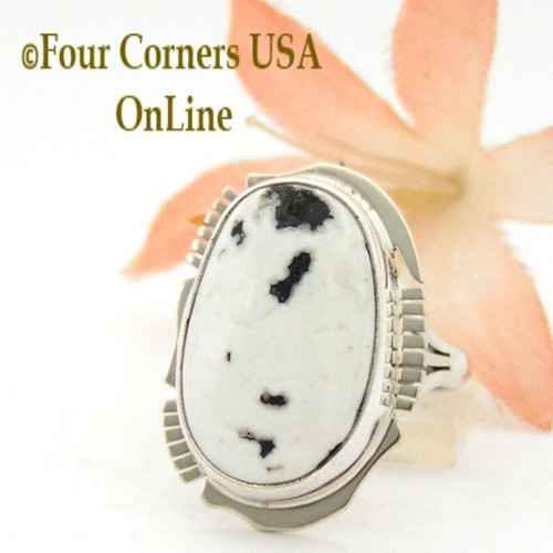 Size 7 White Turquoise Oval Stone Ring Navajo Kathy Yazzie NAR-1554 Four Corners USA OnLine Native American Silver Jewelry