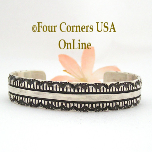 On Sale Now Heavy Stamped Silver Cuff Bracelet Navajo Elvira Bill Native American Jewelry NAC-1428 Four Corners USA OnLine