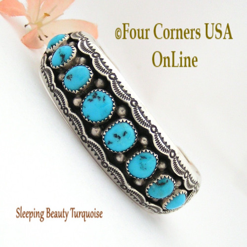 Sleeping Beauty Turquoise Cuff Bracelet Wilbert Muskett Navajo Silver Jewelry NAC-1434 Four Corners USA OnLine