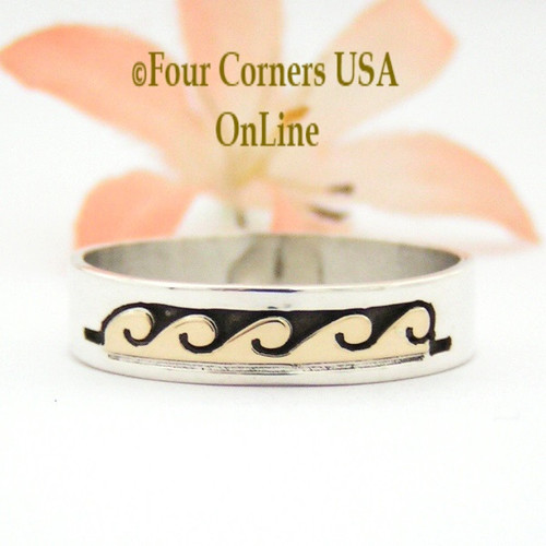 Size 12 1/2 Ring 14K Gold and Silver Wave Water Symbol Wedding Band Style Navajo Scott Skeets NAR-1601 Four Corners USA OnLine