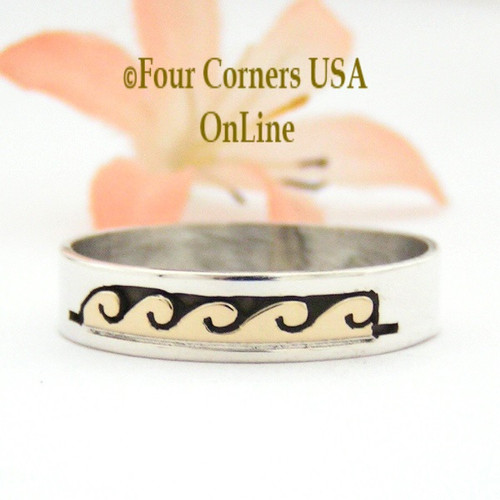 Size 14 Ring 14K Gold and Silver Wave Water Symbol Wedding Band Style Navajo Scott Skeets NAR-1604 Four Corners USA OnLine