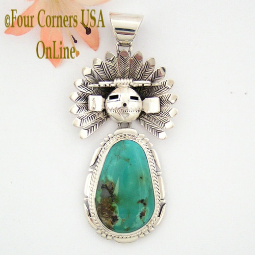 Large SunFace Kachina Royston Turquoise Pendant Navajo Artisan Freddy Charley  On Sale Now! Four Corners USA OnLine Native American Jewelry