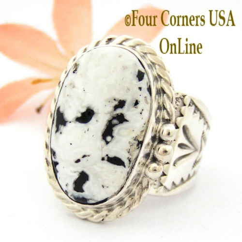 Size 10 3/4 White Buffalo Turquoise Ring Navajo Freddy Charley American Indian Silver Jewelry NAR-1610 Four Corners USA OnLine