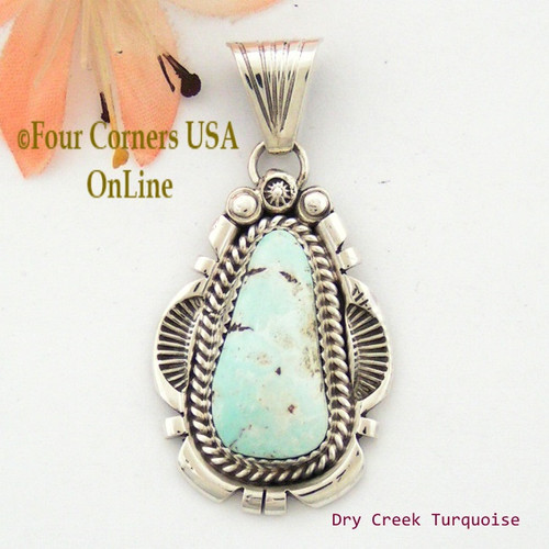 Dry Creek Turquoise Sterling Pendant Navajo Artisan Harry Spencer NAP-1544 Four Corners USA OnLine