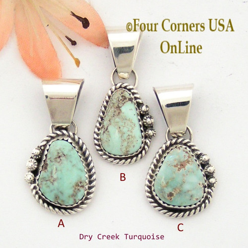 Petite Dry Creek Turquoise Sterling Pendant Navajo Artisan Alice Johnson NAP-1569 Four Corners USA OnLine Native American Jewelry