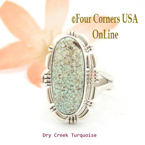 Size 7 1/2 Dry Creek Turquoise Sterling Ring Navajo Artisan Larry Moses Yazzie Native American Jewelry NAR-1690 Four Corners USA OnLine