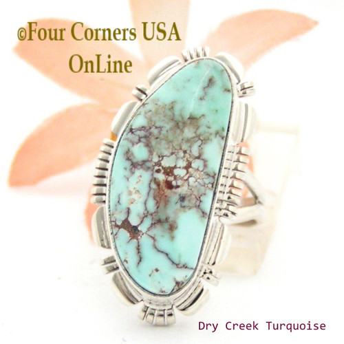 Size 6 3/4 Dry Creek Turquoise Sterling Ring Navajo Artisan Larry Moses Yazzie NAR-1778  Four Corners USA OnLine Native American Jewelry