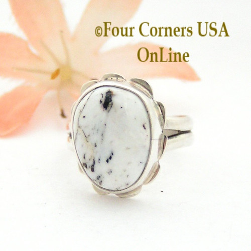 Size 7 White Buffalo Turquoise Sterling Ring Navajo Artisan Barbara Hemstreet NAR-1785 Four Corners USA OnLine Native American Jewelry