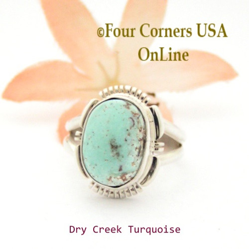 Size 7 Dry Creek Turquoise Sterling Ring Navajo Artisan Jane Francisco NAR-1795 Four Corners USA OnLine Native American Jewelry
