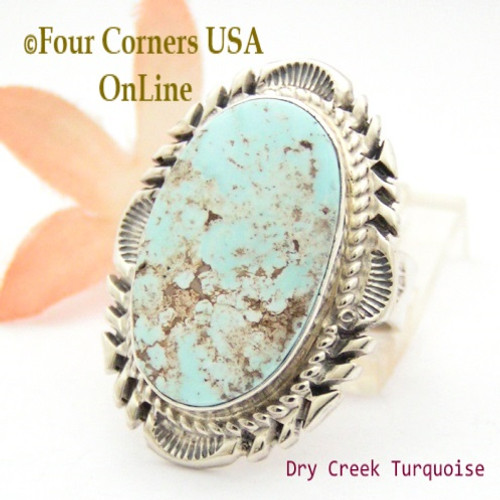 Size 8 1/2 Dry Creek Turquoise Large Stone Ring Navajo Artisan Thomas Francisco NAR-1797 Four Corners USA OnLine Native American Indian Jewelry