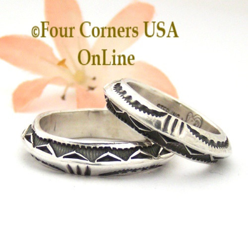 On Sale Now! Size 9 Dual Stamped Silver Band Ring Navajo Artisan Darrell Cadman NAR-1809-9 Four Corners USA OnLine Native American Jewelry