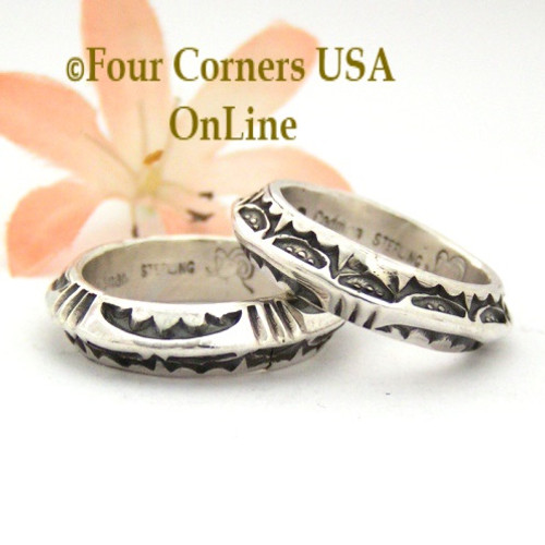 On Sale Now! Size 9 Two Sided Stamped Silver Band Ring Navajo Artisan Darrell Cadman NAR-1810 Four Corners USA OnLine Native American Jewelry