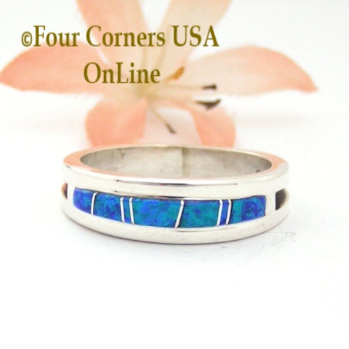 Size 11 1/2 Blue Fire Opal Inlay Wedding Band Ring Navajo Wilbert Muskett Jr WB-1680 Four Corners USA OnLine Native American Jewelry