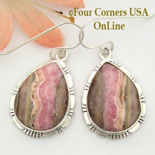 Chocolate Rhodochrosite Sterling Earrings Navajo Artisan Robert Concho On Sale Now NAER-1528 Four Corners USA OnLine Native American Jewelry