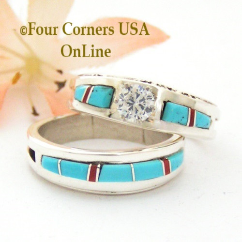 Size 9 Turquoise Red Coral Engagement Bridal Wedding Ring Set Native American Wilbert Muskett Jr WS-1649 Four Corners USA OnLine Native American Jewelry