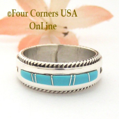 Size 11 1/2 Turquoise with twisted wire rope accent Inlay Ring Native American Wilbert Muskett Jr WB-1725 Four Corners USA OnLine Native American Jewelry