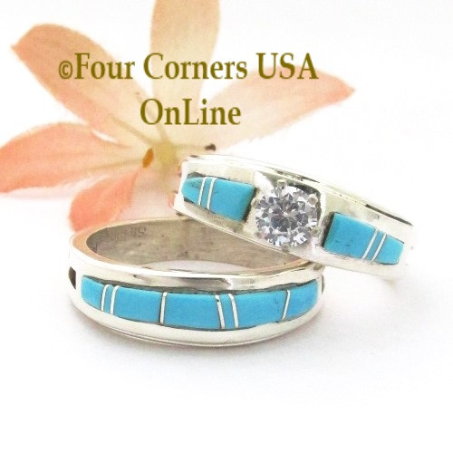 Size 10 Turquoise Engagement Bridal Wedding Ring Set Navajo Wilbert Muskett Jr WS-1678 Four Corners USA OnLine Native American Jewelry