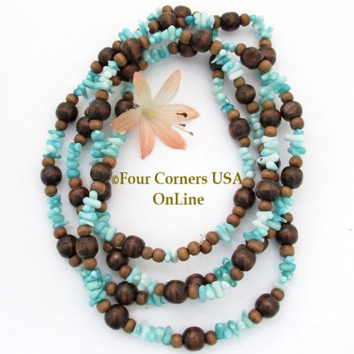 Wood Blue Coral Beads 54 Inch Continuous Strand Temporarily Strung WD-0011 Four Corners USA OnLine Jewelry Making Beading Supplies