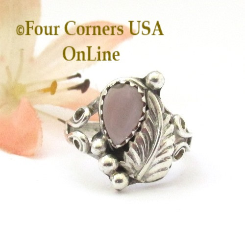 Pink Mother of Pearl Shell Sterling Silver Leaf Ring Size 4 1/2 Four Corners USA Native American Navajo Jewelry NAR-0947545
