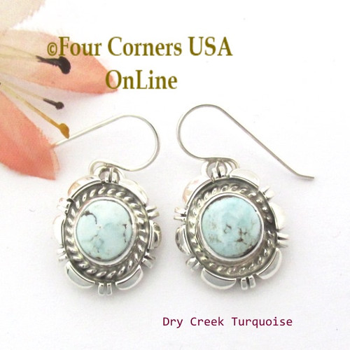 Dry Creek Turquoise Sterling Earrings Navajo Artisan Norvin Johnson NAER-1534 Four Corners USA OnLine Native American Silver Jewelry