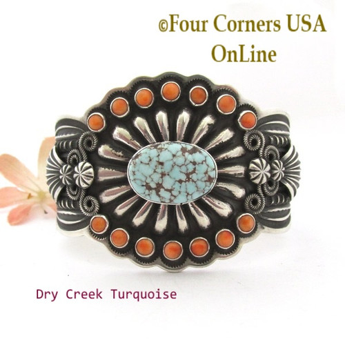 Dry Creek Turquoise Spiny Shell Cuff Bracelet Navajo Darrell Cadman Four Corners USA OnLine Native American Silver Jewelry NAC-109440