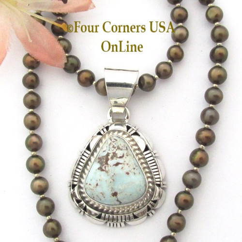 Dry Creek Turquoise Sterling Pendant Adjustable Bead Necklace Navajo Artisan Larry Moses Yazzie NAP-1697 Four Corners USA OnLine Native American Silver Jewelry
