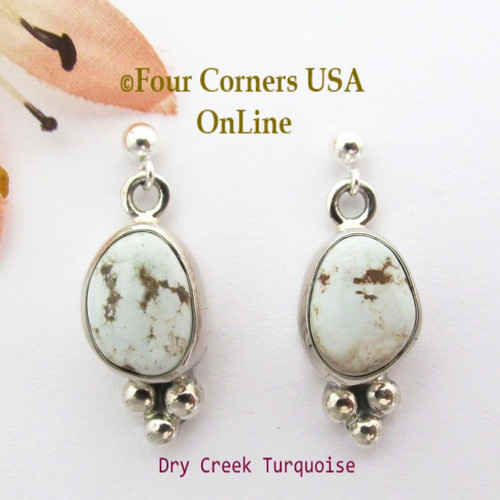 Dry Creek Turquoise Sterling Earrings Navajo Artisan Shirley Henry NAER-1548 Four Corners USA OnLine Native American Silver Jewelry
